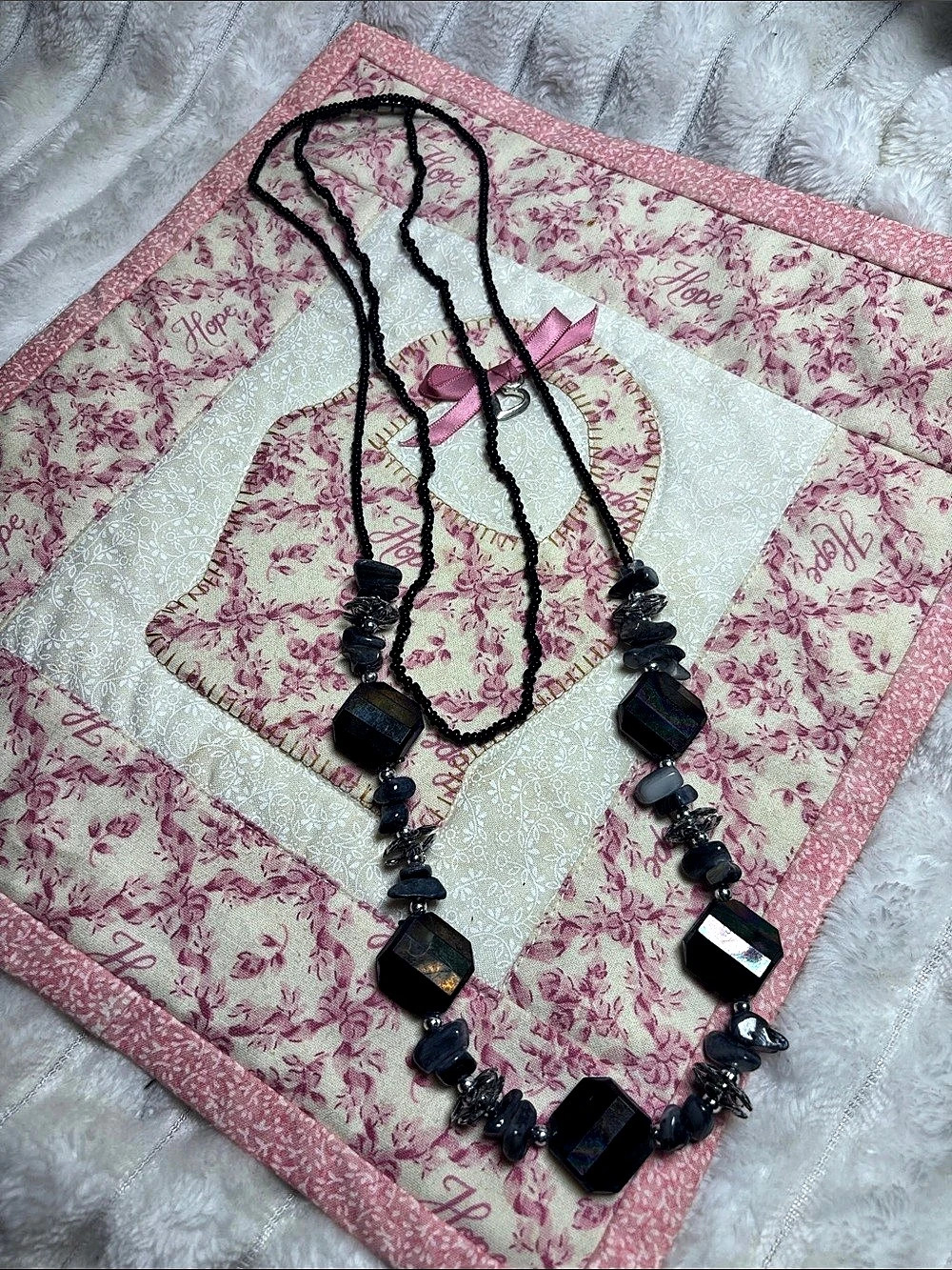 2 Beaded Statement Necklace in Black & Gray Like New